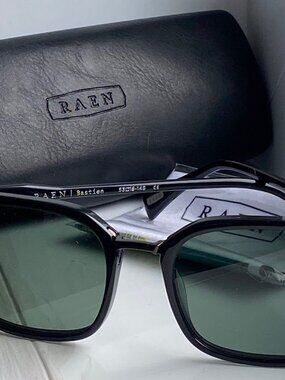 RAEN Crystal Black Polarized Green Lenses Sunglasses for Women (or Men)